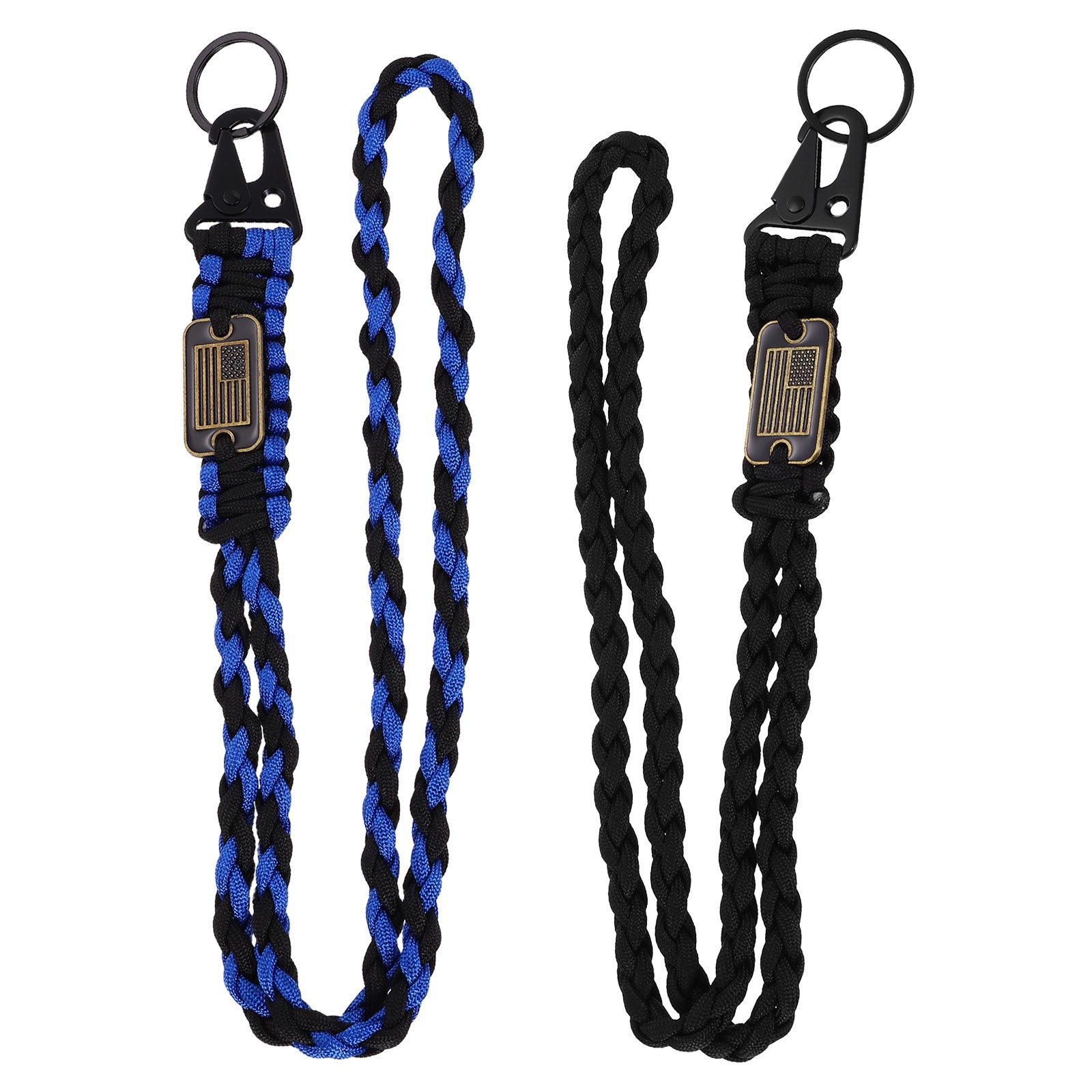 2Pcs Paracord Lanyard, Strong Lanyard with USA Flag, Black, Blue