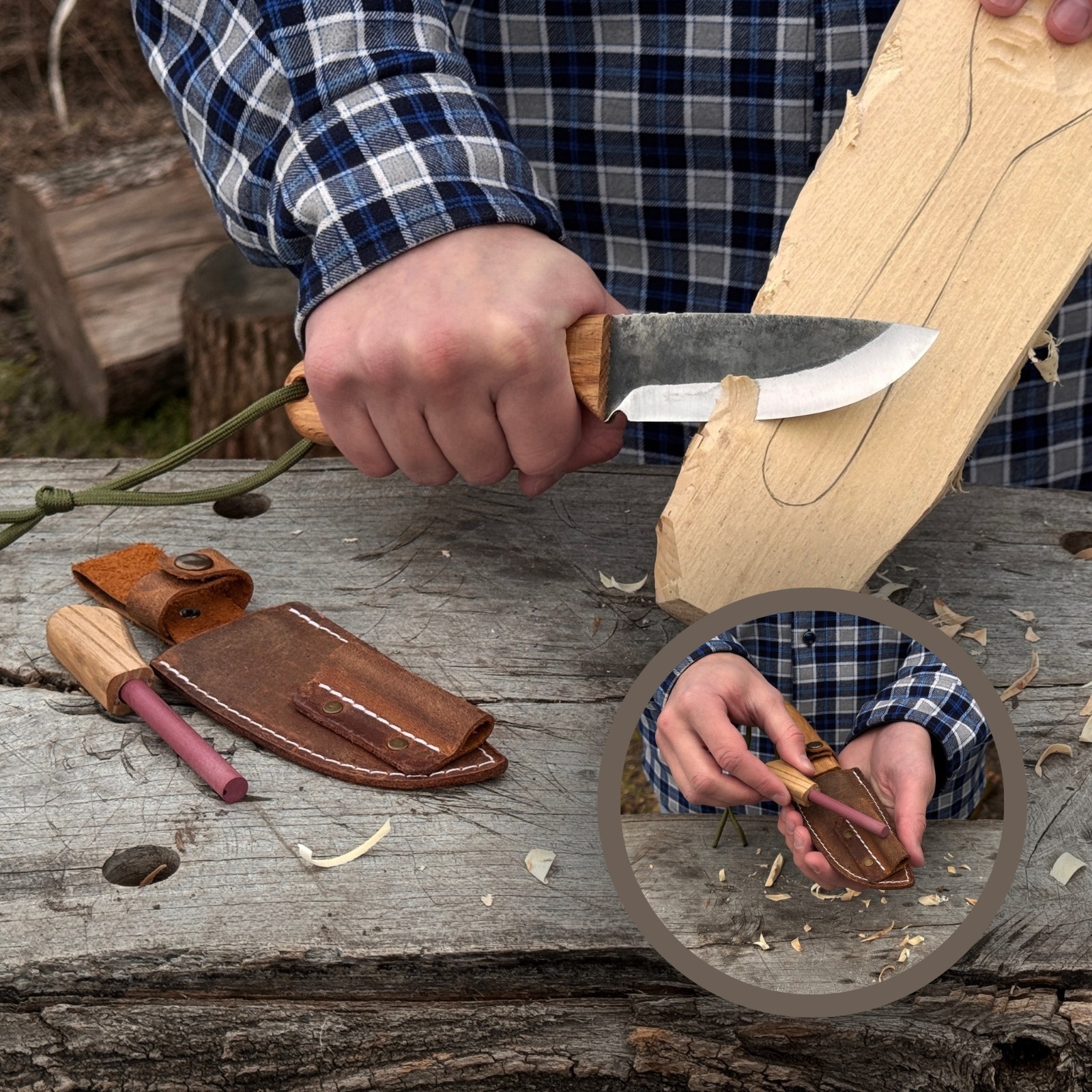 Hiking Kit Bushcraft Knife Set with Forged Knife Ferro Rod Paracord Camping Gear