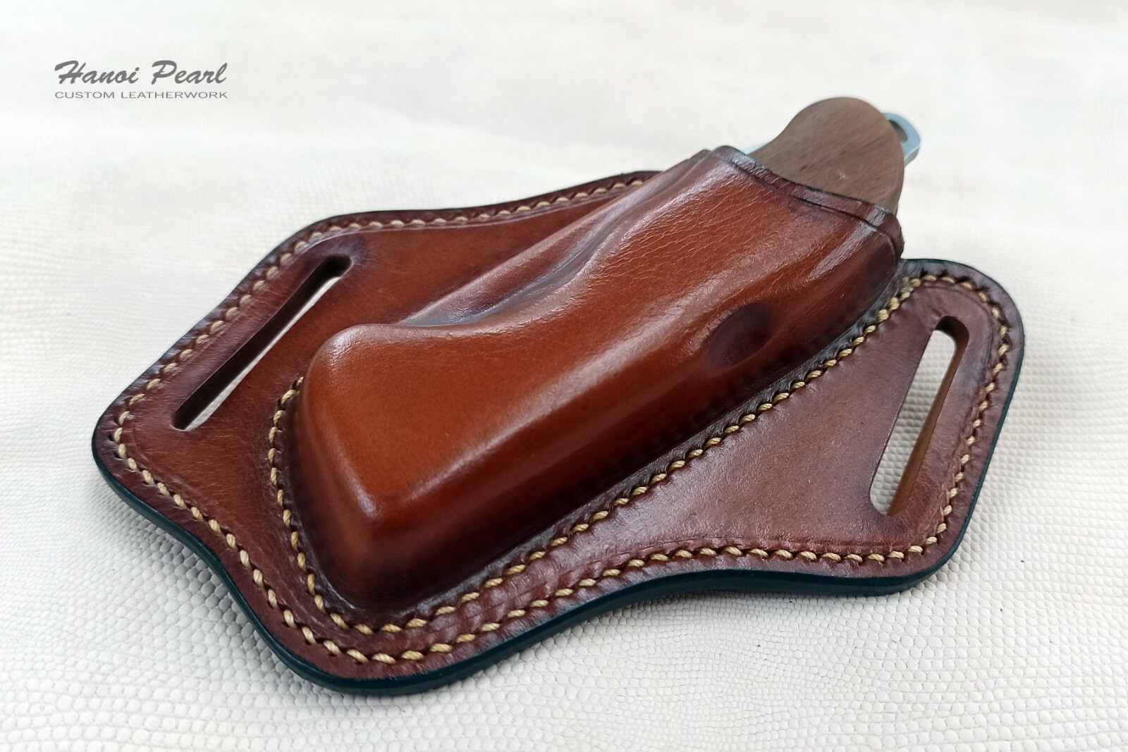 Custom Canted Pancake Leather Sheath for Victorinox Hunter Pro Wood