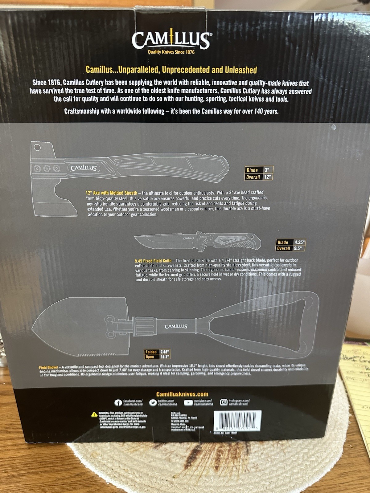 Camillus 3 Piece Outdoor Survivalist Kit Hatchet Knife Saw Shovel Dwkhome