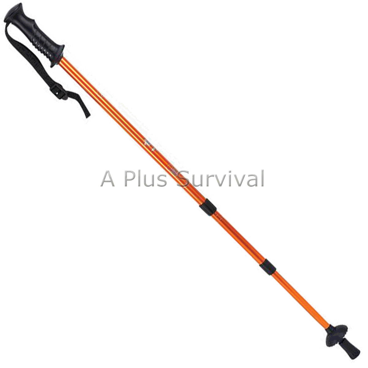 Orange Aluminum Hiking 3 Section Collapsible Survival Kit Walking Stick Pole
