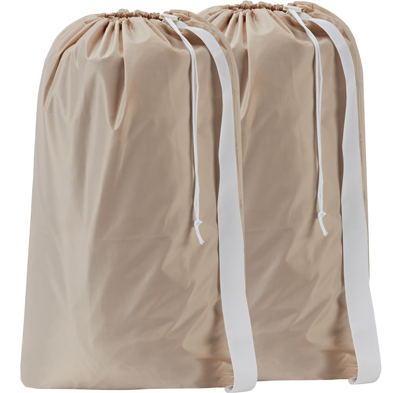 HOMEST 2 Pack XL Nylon Laundry Bag with Strap, Large 2pack, (2 pack) Beige