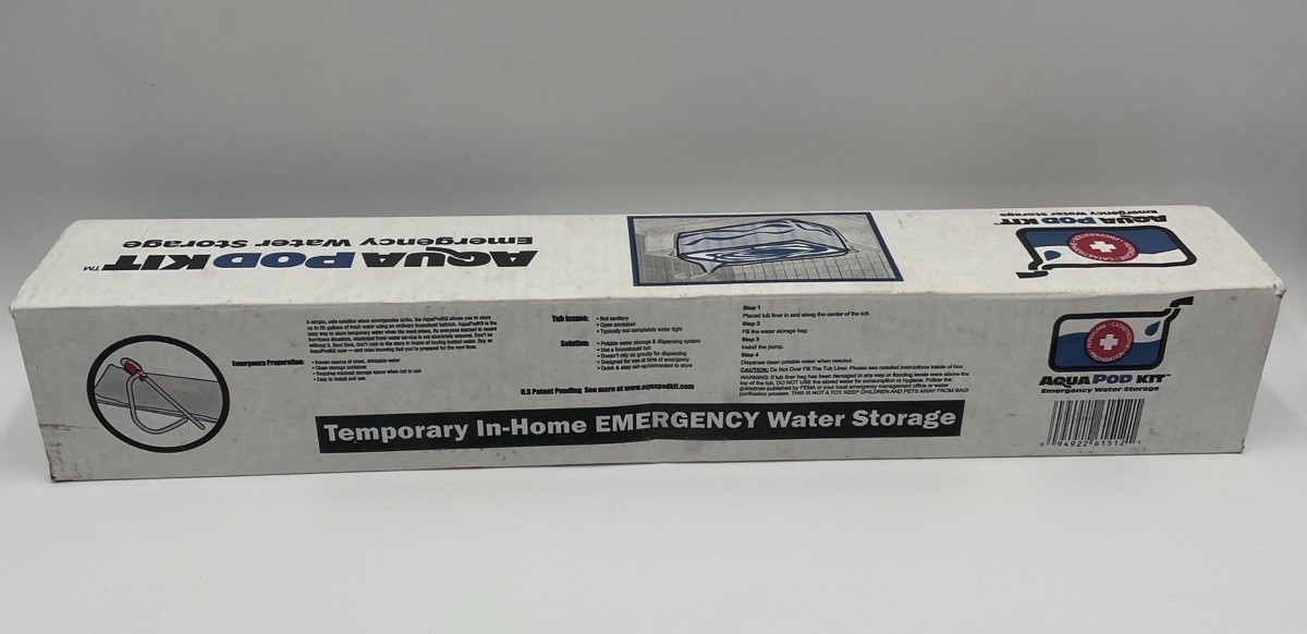 New AquaPod Kit 65 gal Emergency Water Storage In-Home Bathtub
