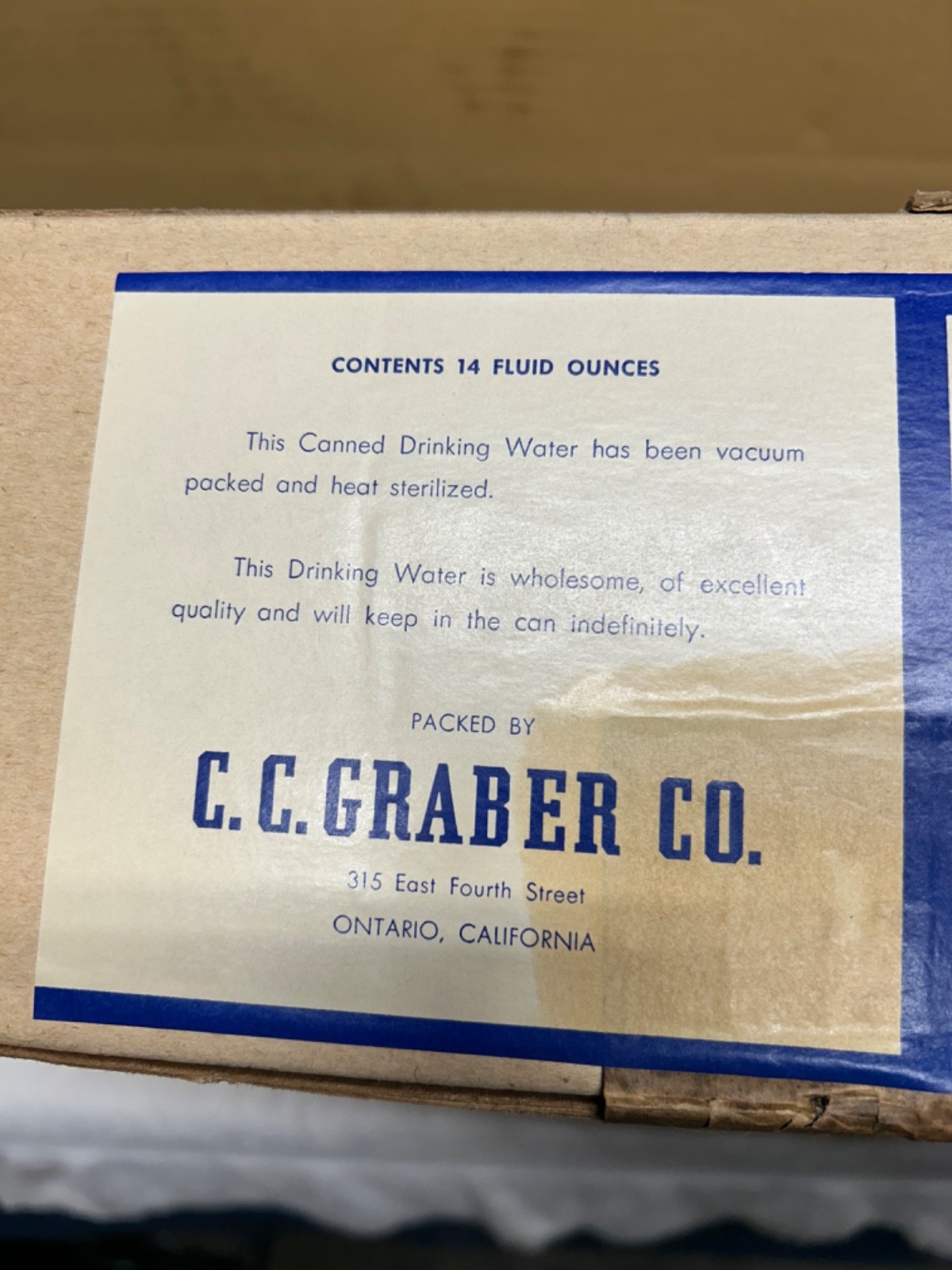 1950s Graber Olive Co. Emergency Canned Drinking Water, Sealed Case, Rare!!!