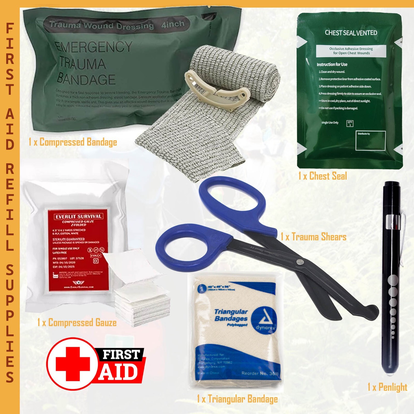 IFAK First Aid Kit Supply Chest Seal Vent Israeli Bandage Guaze Tourniquet Shear