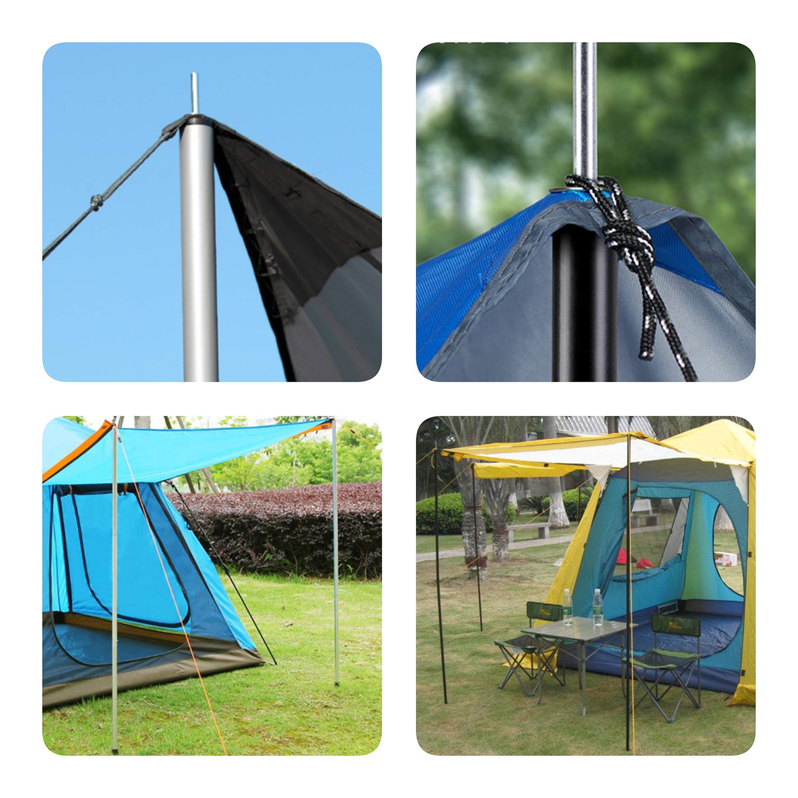 BATDIYOW Adjustable Tent Poles Steel Rods for Tarp Canopy 15IN-75IN, Black