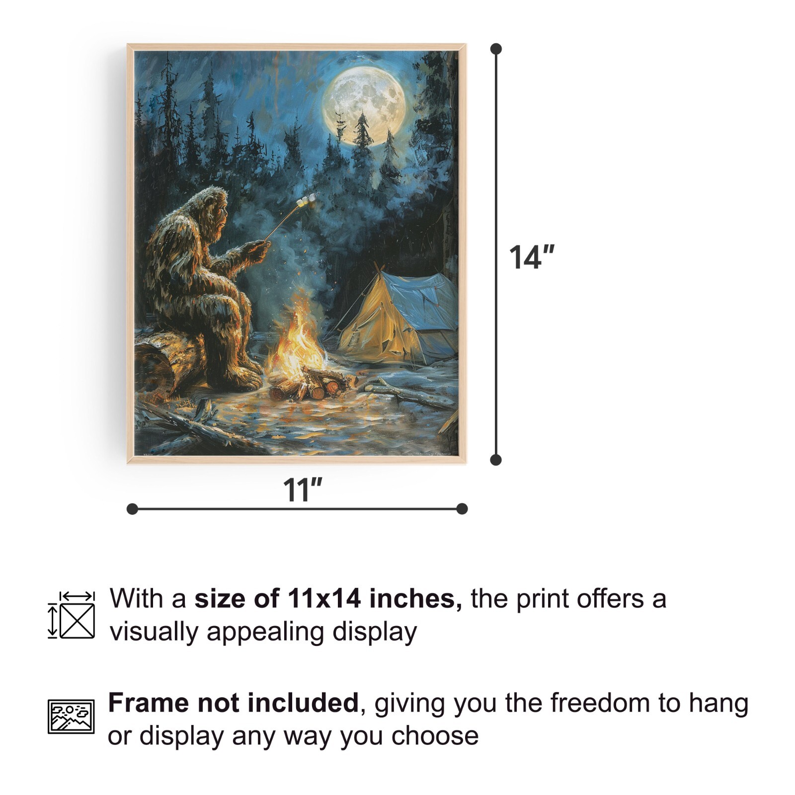 Vintage Sasquatch Bigfoot Art Print RV Camping Artwork Cabin Wall Decor Gift