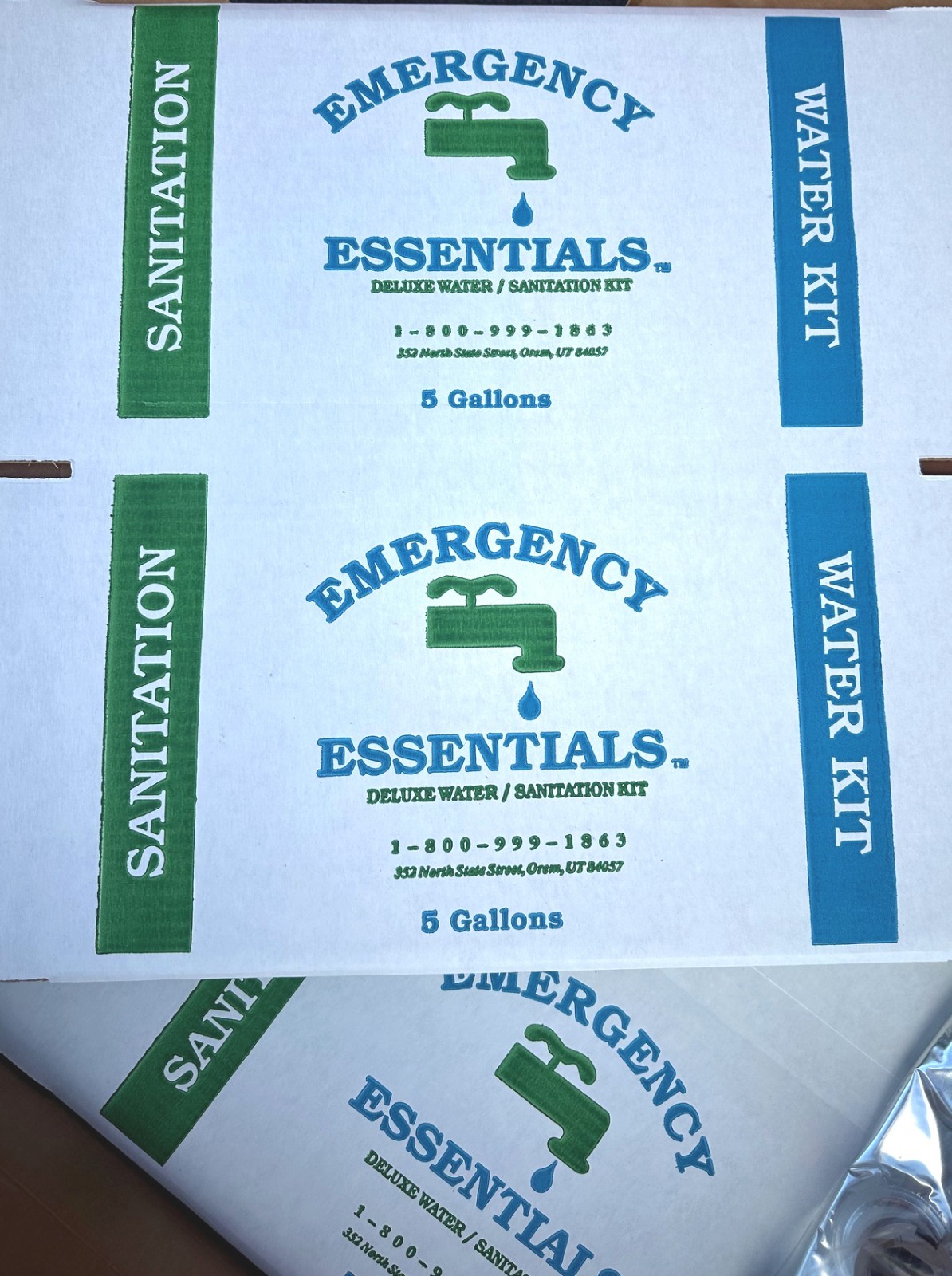 5 PACK EMERGENCY ESSENTIALS (5 X 5 GALLON) DELUXE PORTABLE WATER SANITATION KIT
