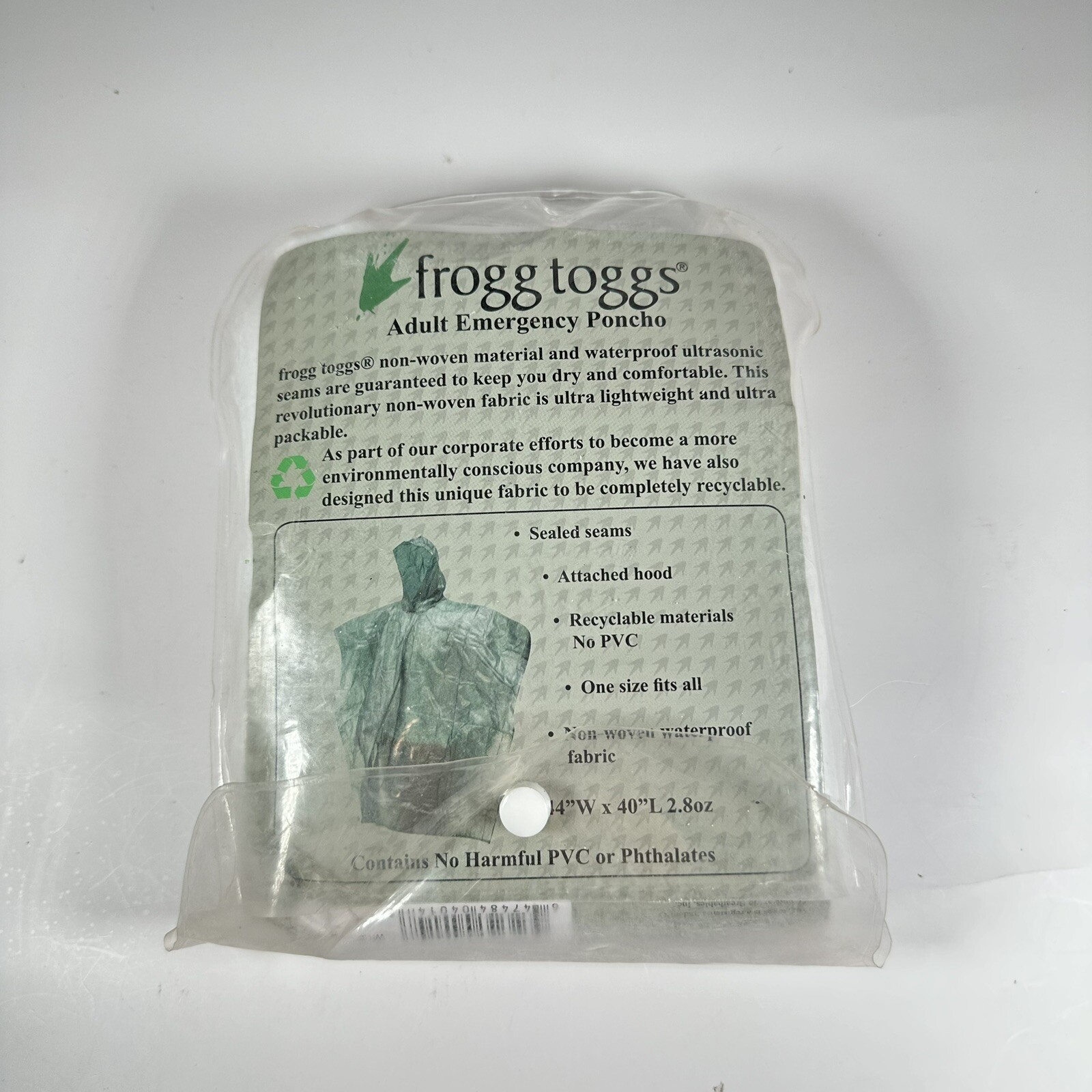 Frogg Toggs Adult Poncho Ultra Lite “One Size Fits All” 44″W x 40″L Clear