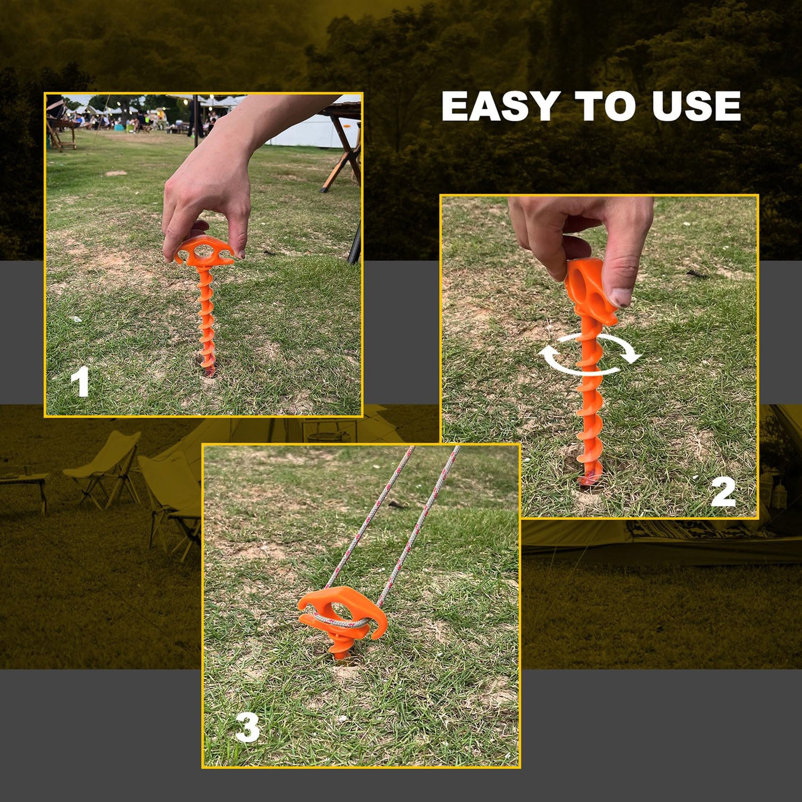 COBARYEN Tent Stakes Ground Anchors Screw in, 10 Pack Sand for Orange