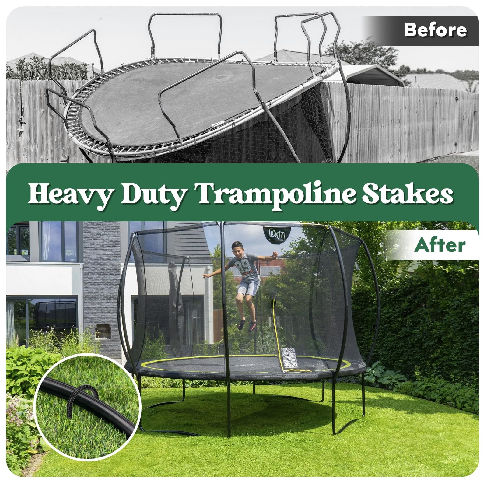 Homwin 12 inches 12-Pack Trampoline Stakes U-12″x5/16″-12pcs, U Shape-Black