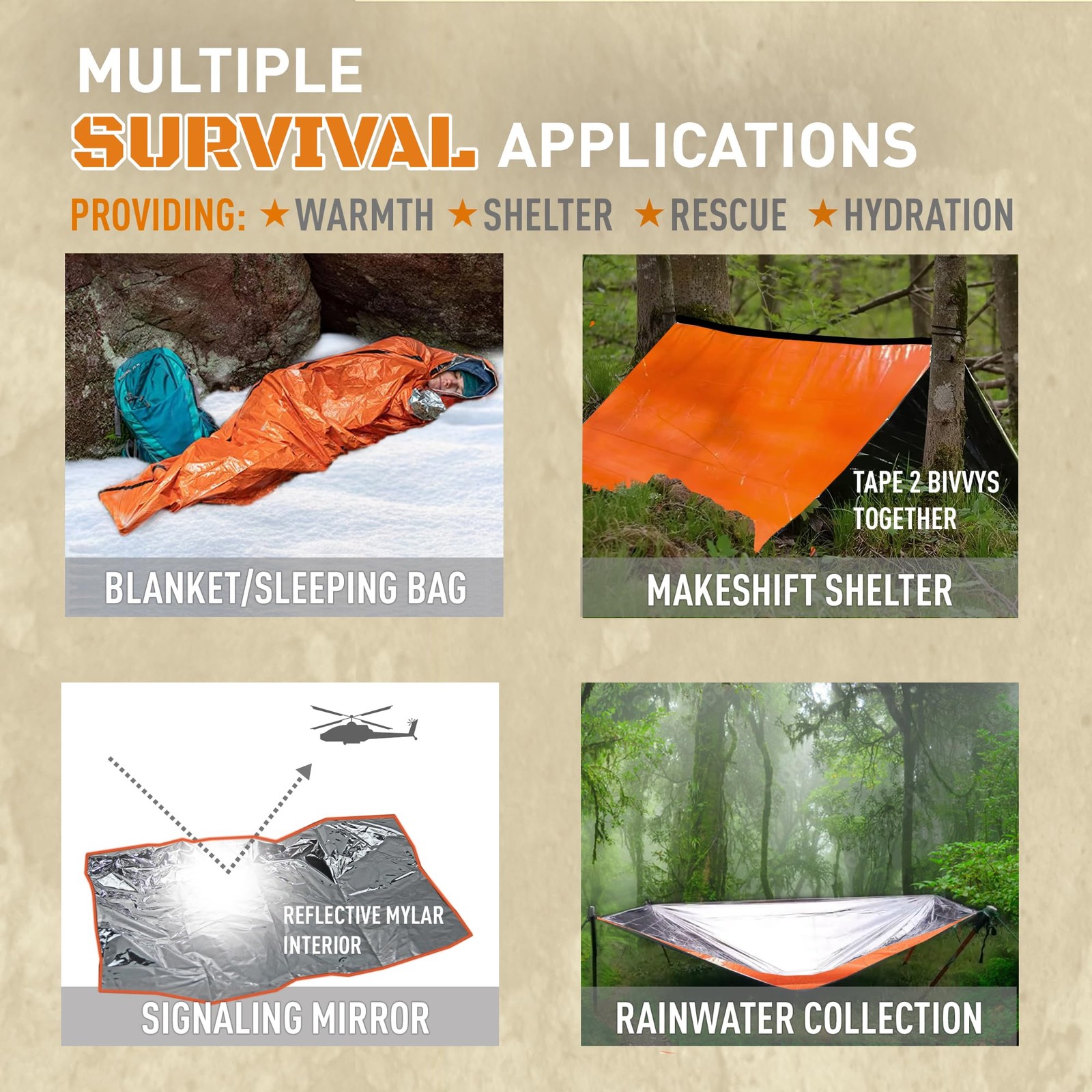 Monterra Emergency Sleeping Bag, Survival Bivvy, 2 Pack, Hiking Orange