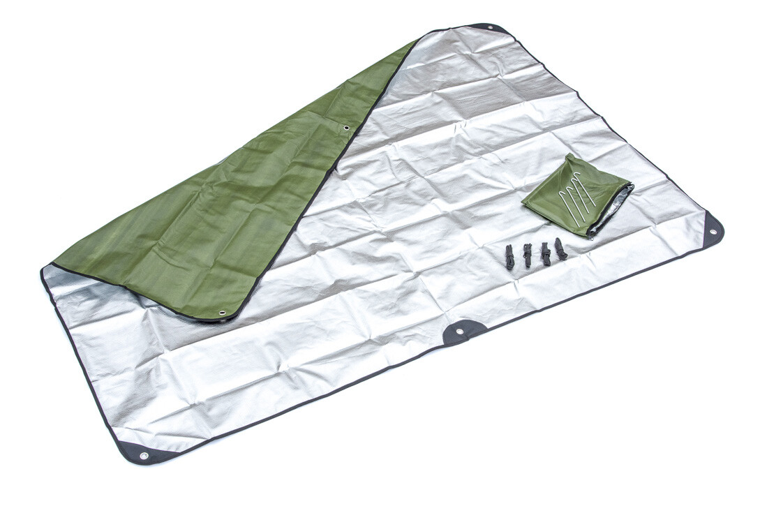 Green HD Heavy Duty Thermal Reflective Blanket Kit 4 Stakes Emergency Solar Tarp
