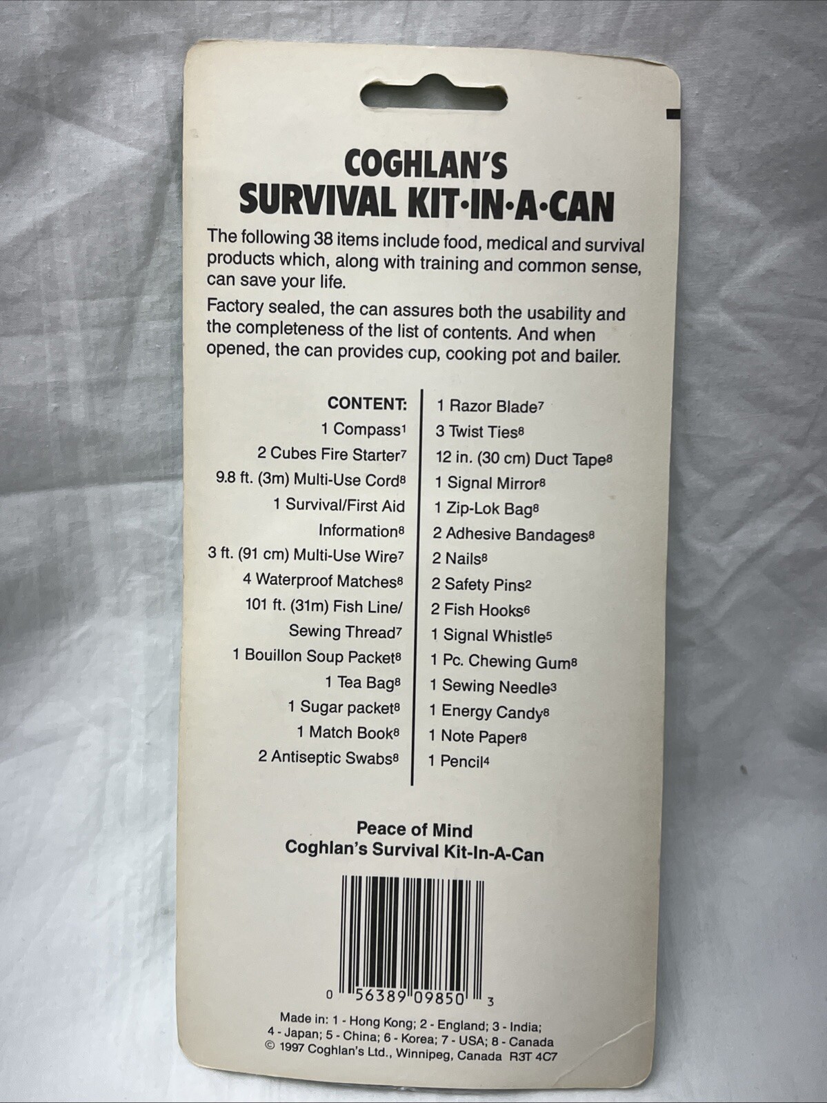 Coghlans 9850 Survival Kit in a Can 38 Items Vintage New Old Stock 1997