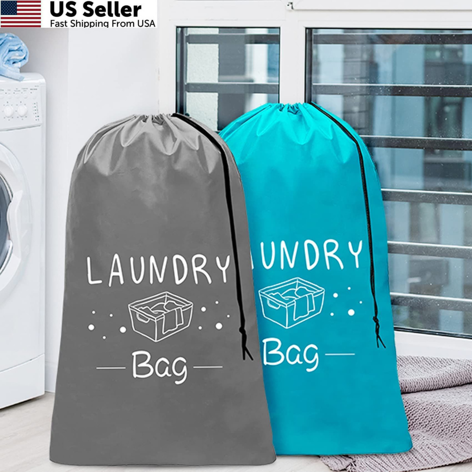 Sylfairy 2 Pack Extra Large Travel Laundry Bag, Dirty 24″ x 36″, Grey+Blue
