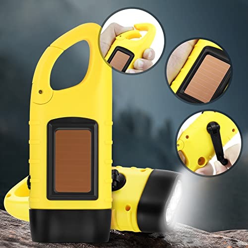 2-Pack Hand Crank Solar Powered Emergency LED Flashlight, Survival Yellow