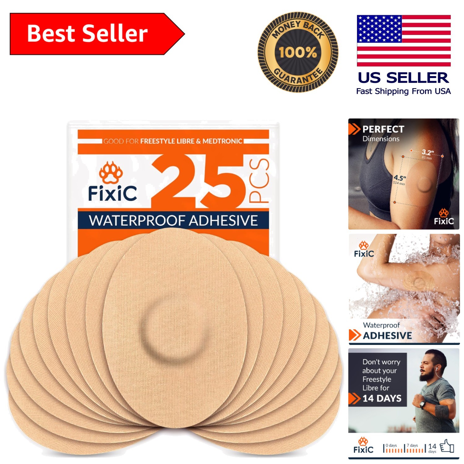 Hypoallergenic Cotton Adhesive Patches – 25 PCS for Libre 1, 2, 3 & G7 – Tan