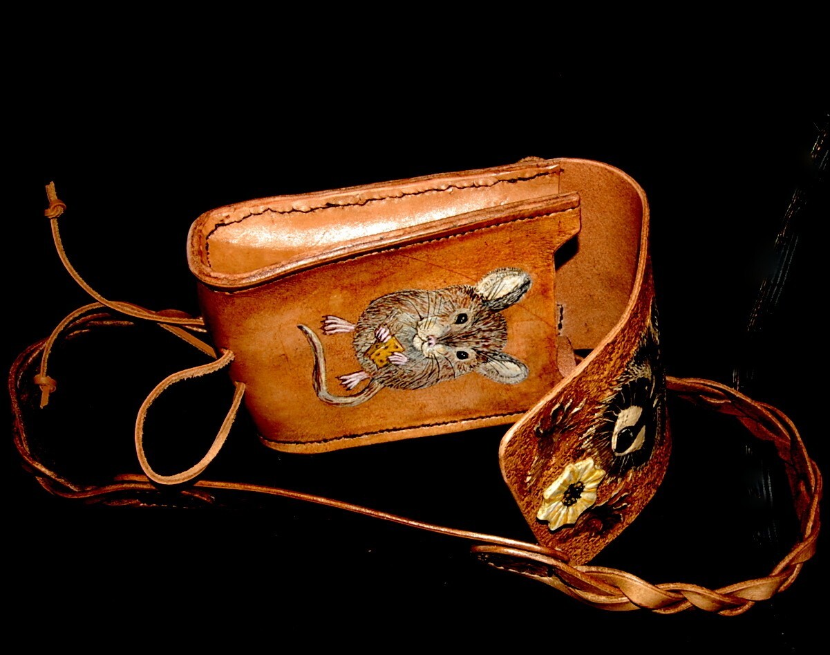 Raccoon Foraging Leather Bushcraft Bag with Mystery Braid