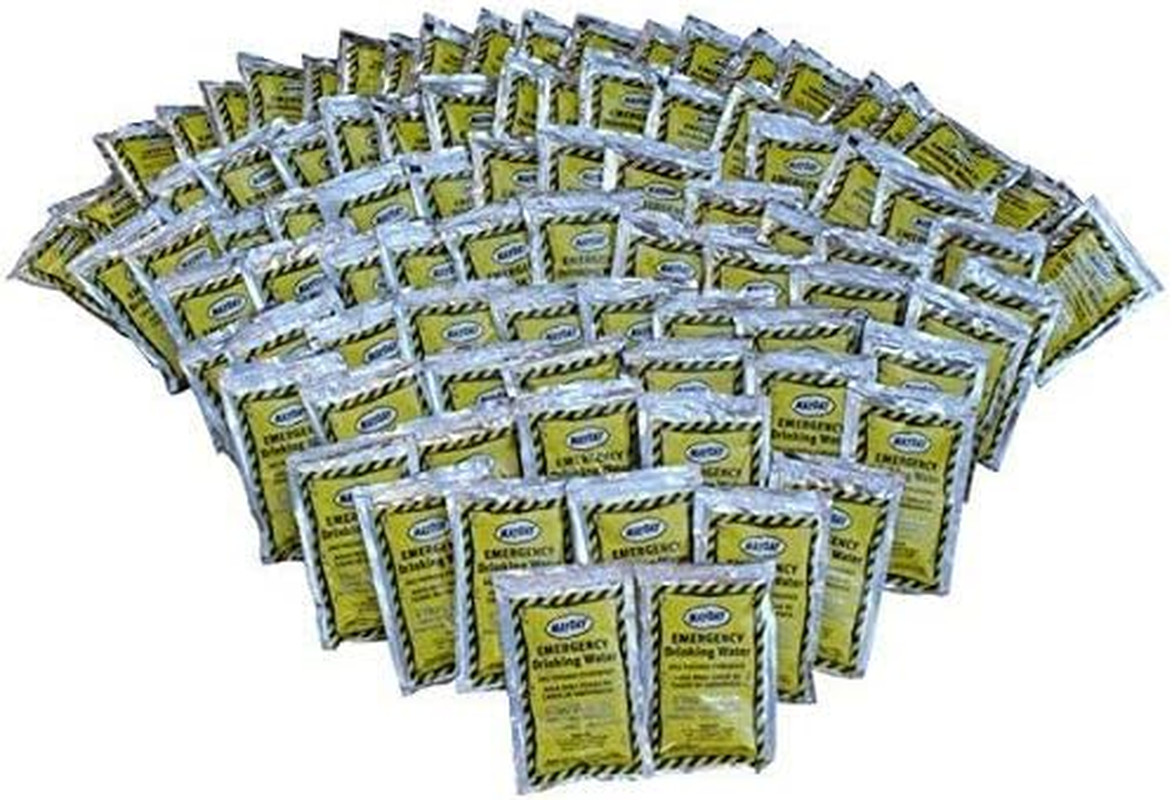 100 Emergency Water Pouches for Survival, Backpacking & Preparedness