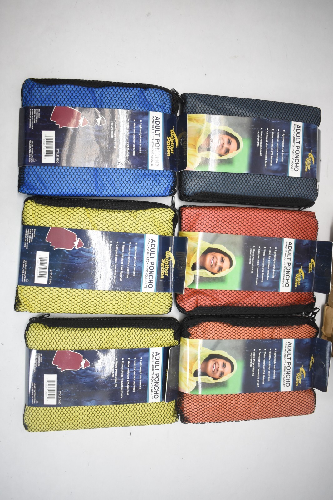 Lot of 6 The Weather Zone 3100 Rain Ponchos Assorted Colors One Size Fits All