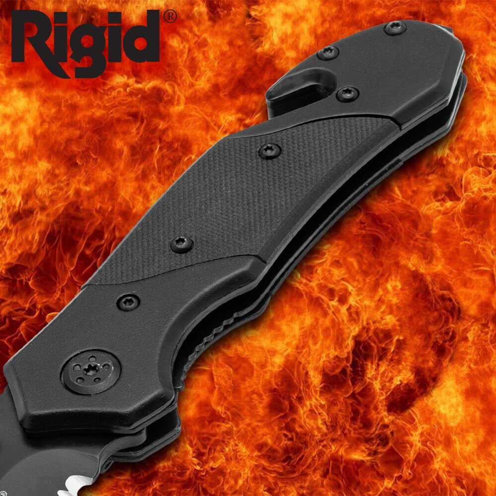 Rigid Pocket Knife and Fire Starter Survival Set | Integrated Compass & Whistle