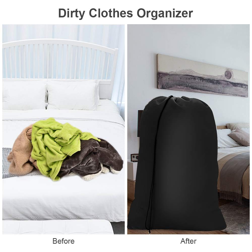 2 Pack Heavy Duty Large Laundry Bags 28 x 45 Inch Black Hamper Storage Set