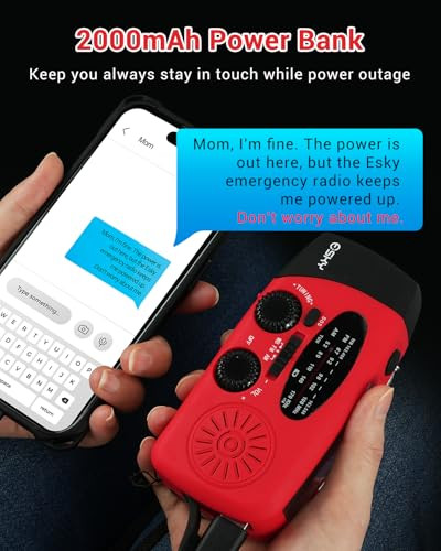 Emergency Hand Crank Radio 7400mWh with 3 LED Flashlight, AM/FM/NOAA Portable