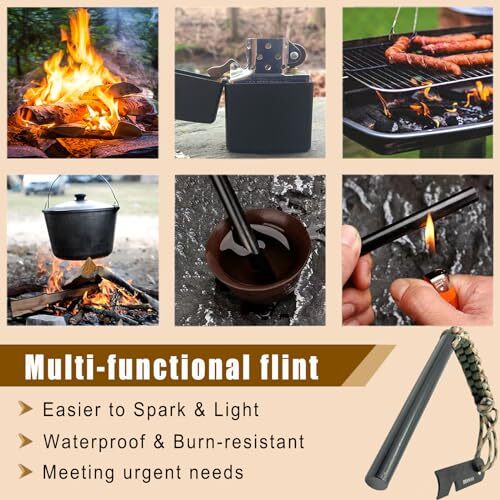 4 Inch Large Ferro Rods, Survival Flint Fire Starter Kit with Paracord Landyard