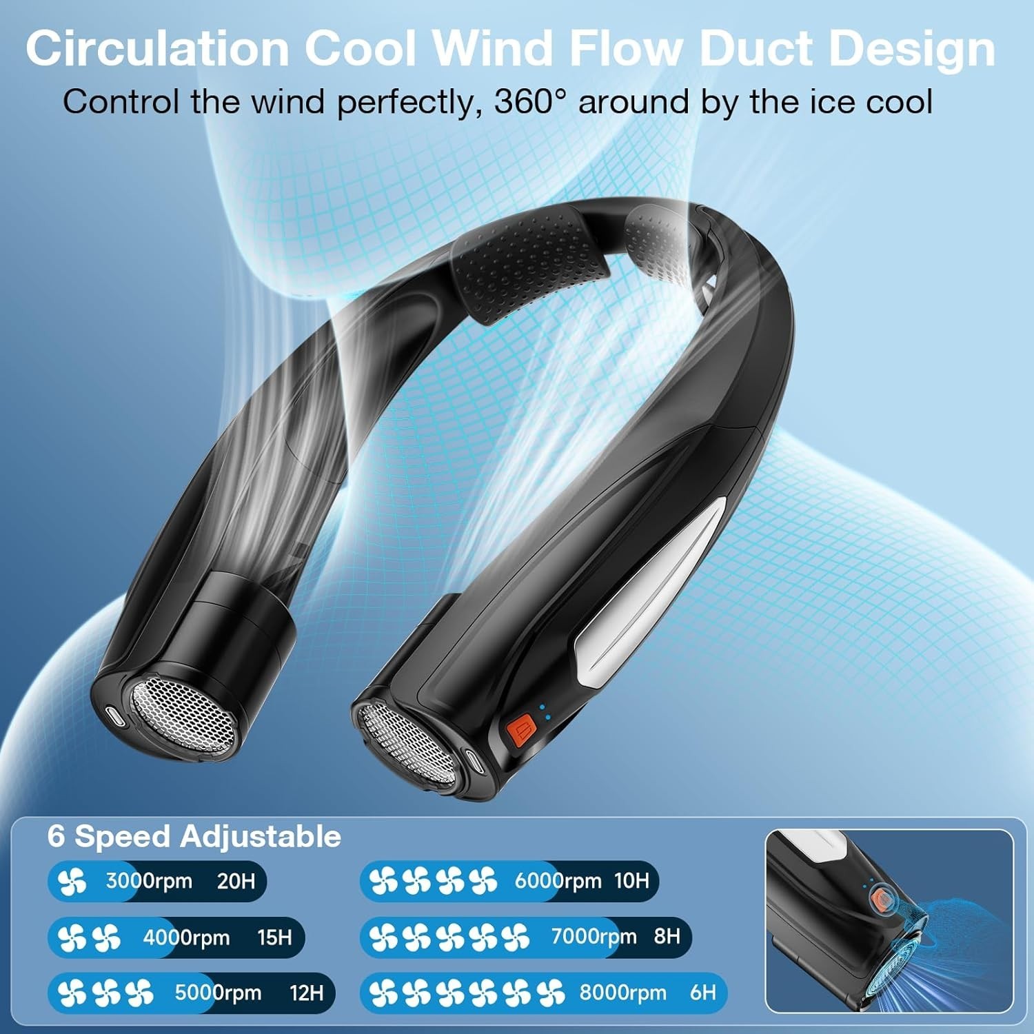 AI Neck Fan, 6 Speeds Adjustable Portable Personal Fan Rechargeable, 6000 mAh…