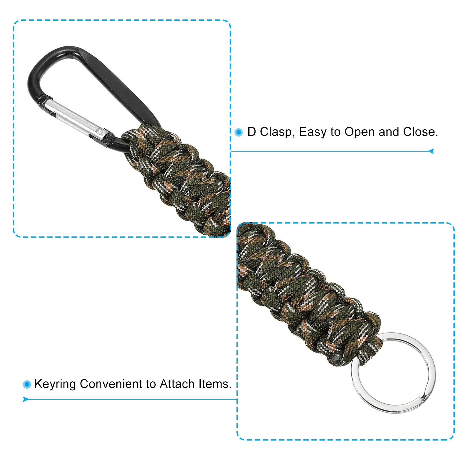 4Pcs Braided Paracord Lanyard Keychain, Paracord Neck Badge Lanyard Camo