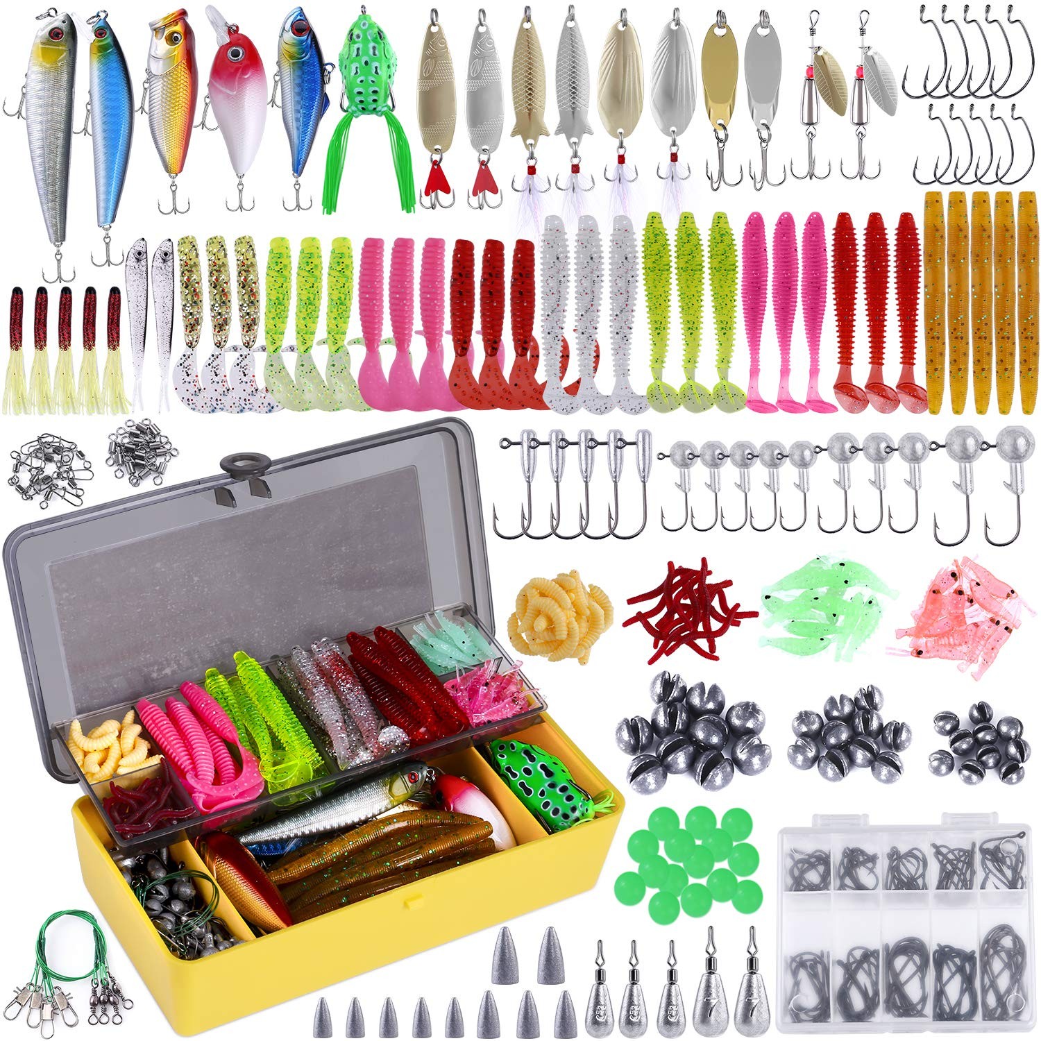 PLUSINNO 302Pcs Fishing Lures, Tackle Box Lures Kit