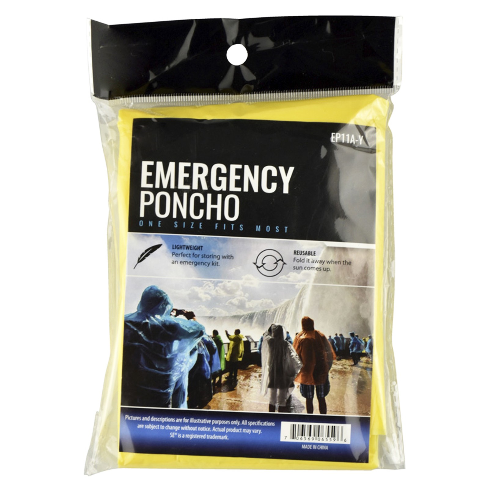 ASR Outdoor Emergency Poncho Yellow Polyethylene Rain Gear Camping One Size