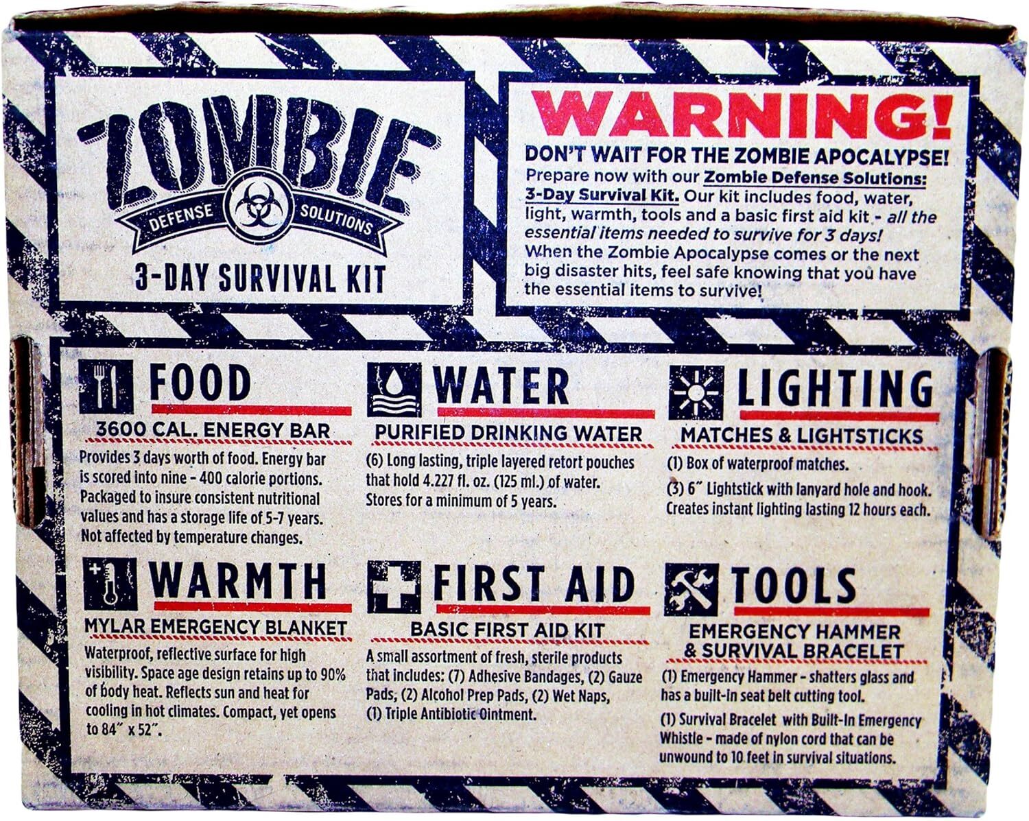 ZOMBIE 3-Day Survival Kit Food Water Lighting Tools Warmth First Aid Emergency