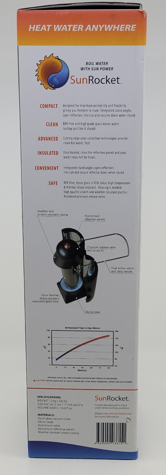 SunRocket Solar Water Heater & Thermos For Camping Or Emergency