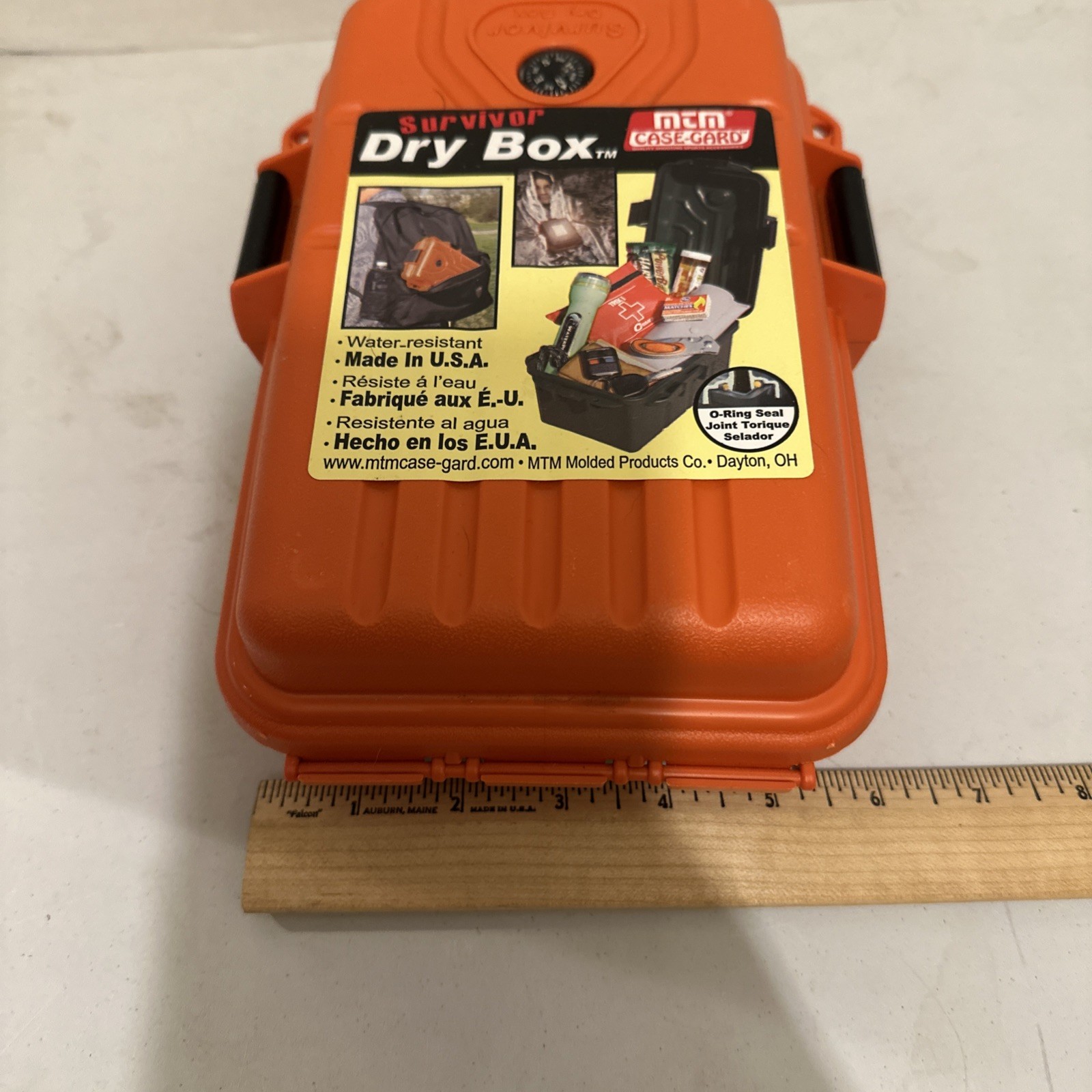 Orange MTM Survivor Dry Box with O-Ring Seal Compass Made In The Usa