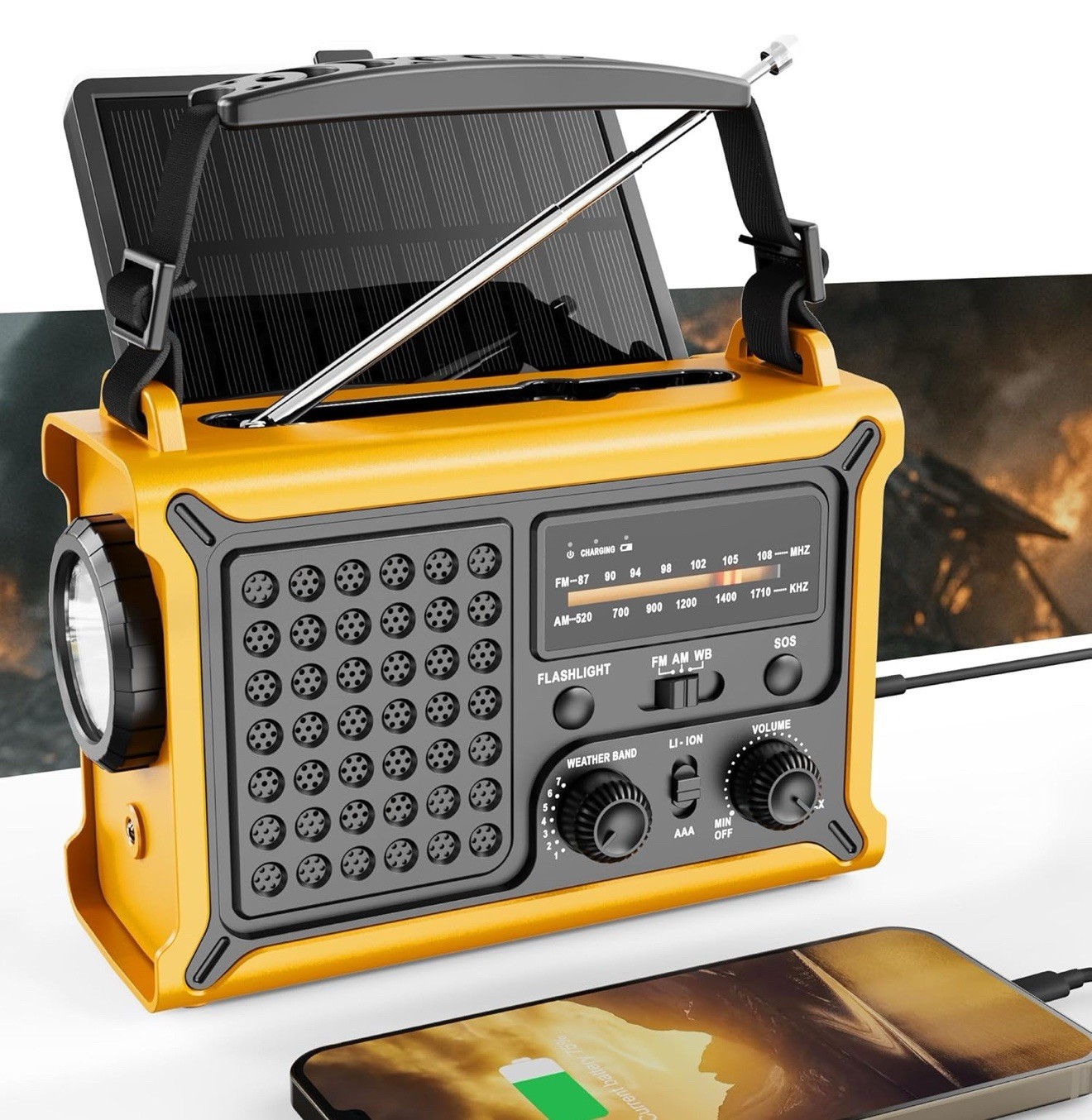 Emergency Weather Radio – NOAA/AM/FM Portable Solar & Hand Crank Yellow + Black