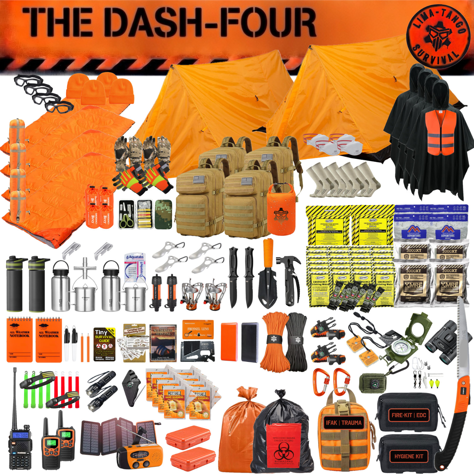 72+ Hour 4-Man Emergency / Survival Kit / Bug Out Bag / Tactical Backpack