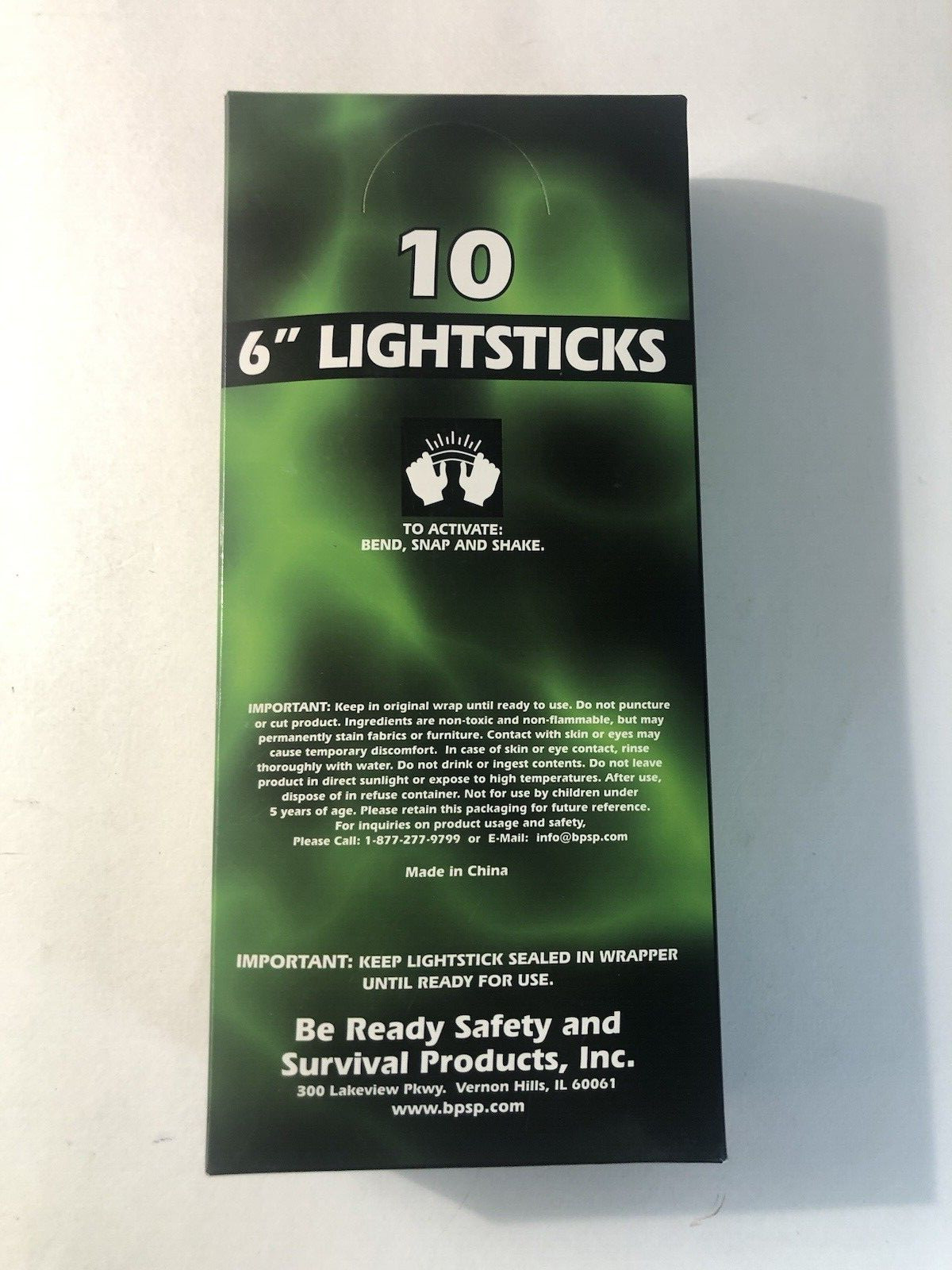 6″ Yellow Lightsticks (Pack of 10), BP-9-60074, 12 hours, Be Ready!