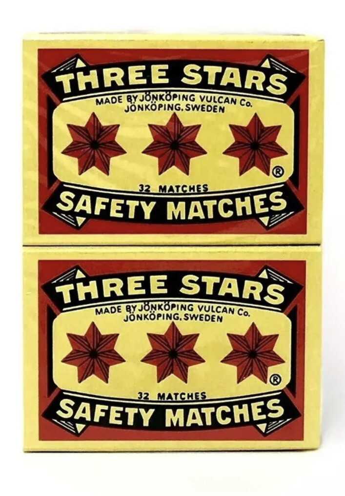 Swedish Camping Matches Three Stars Safety Matches 6 Pks/10 Pks/32 matches ea.