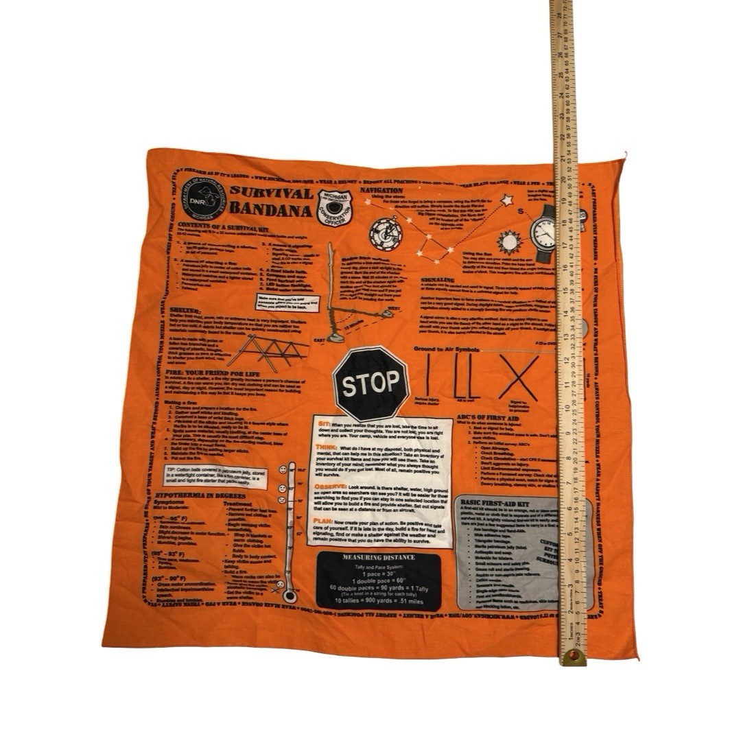 Survival Bandana Michigan DNR Blaze Orange Emergency First Aid Scarf Hiking