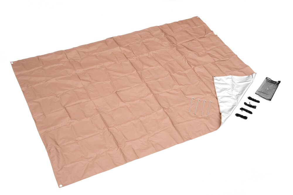 Brown HD Heavy Duty Thermal Reflective Blanket Kit 4 Stakes Emergency Solar Tarp