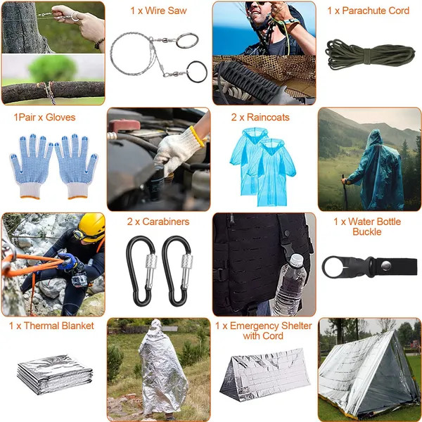 125PCS Survival Kit First Aid Tactical Gear for Camping Hiking Hunting