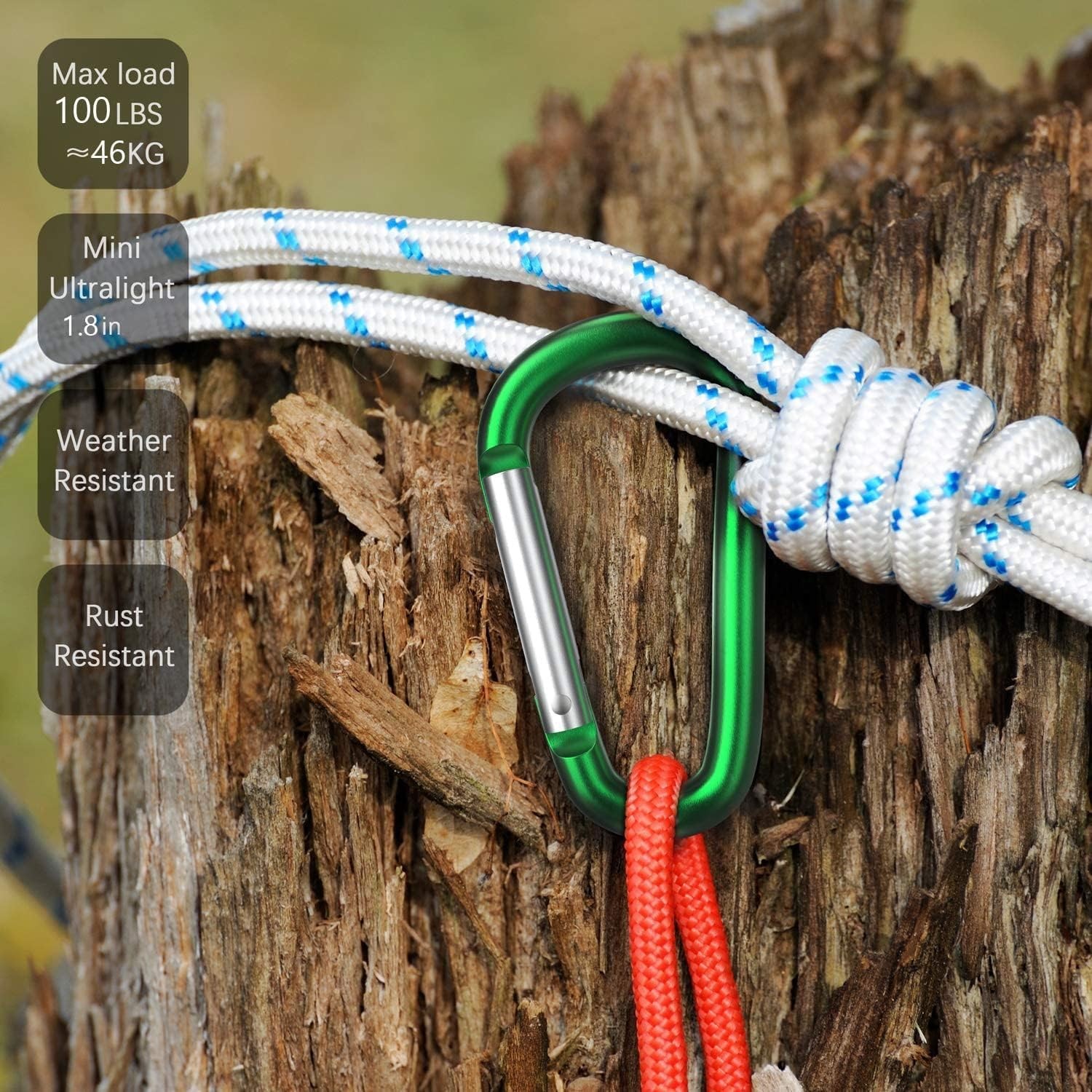 Aluminum Carabiner Clip, Carabeaner D Ring Shape,Spring Snap Key Chain Clip Hook