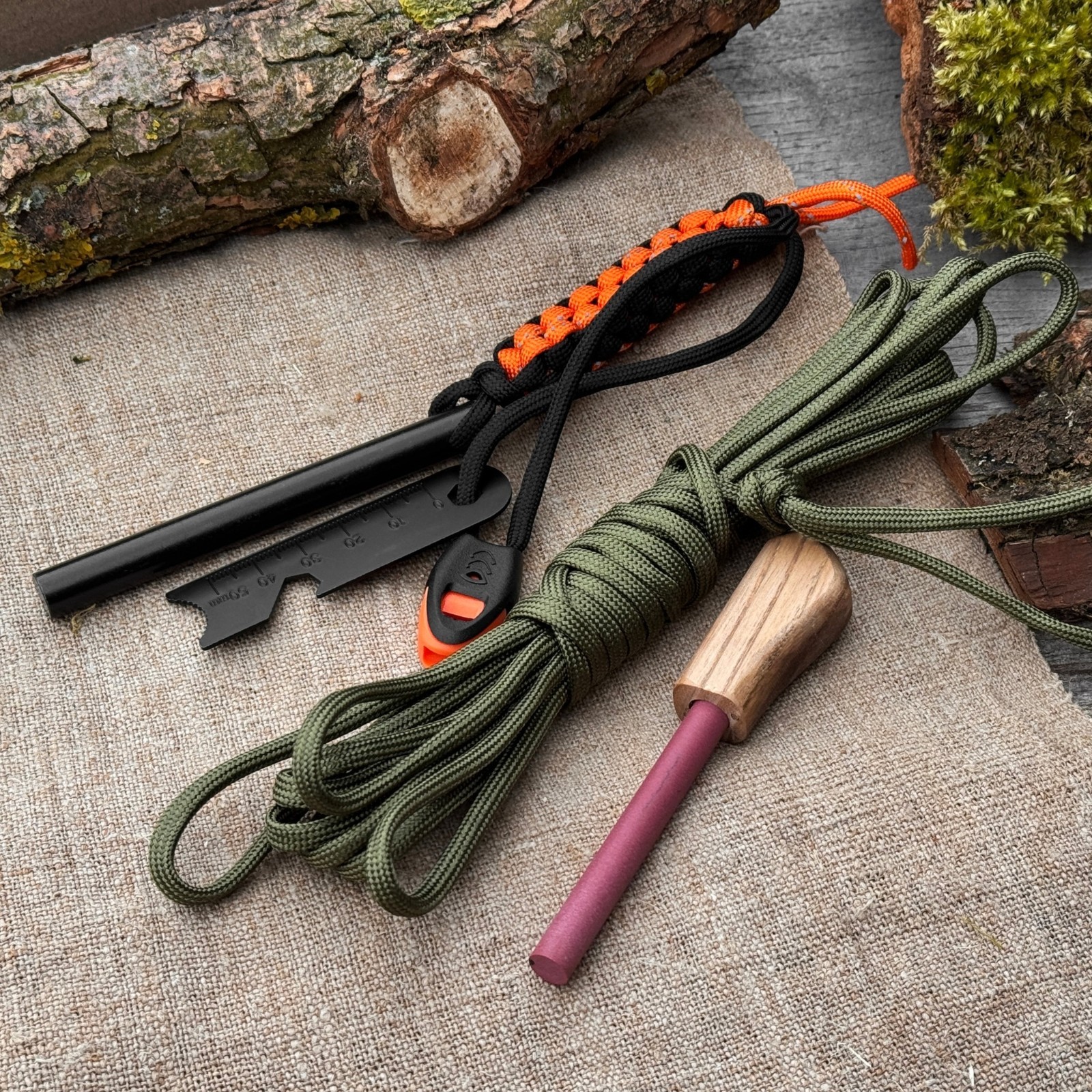 Bushcraft Survival Kit with Ferro Rod Sharpener Paracord Camping Gear Sharky