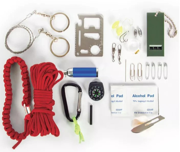 Adventure Men’s 34 In 1 Survival Kit Medium Red Multi Tool Travel Hiking Camping