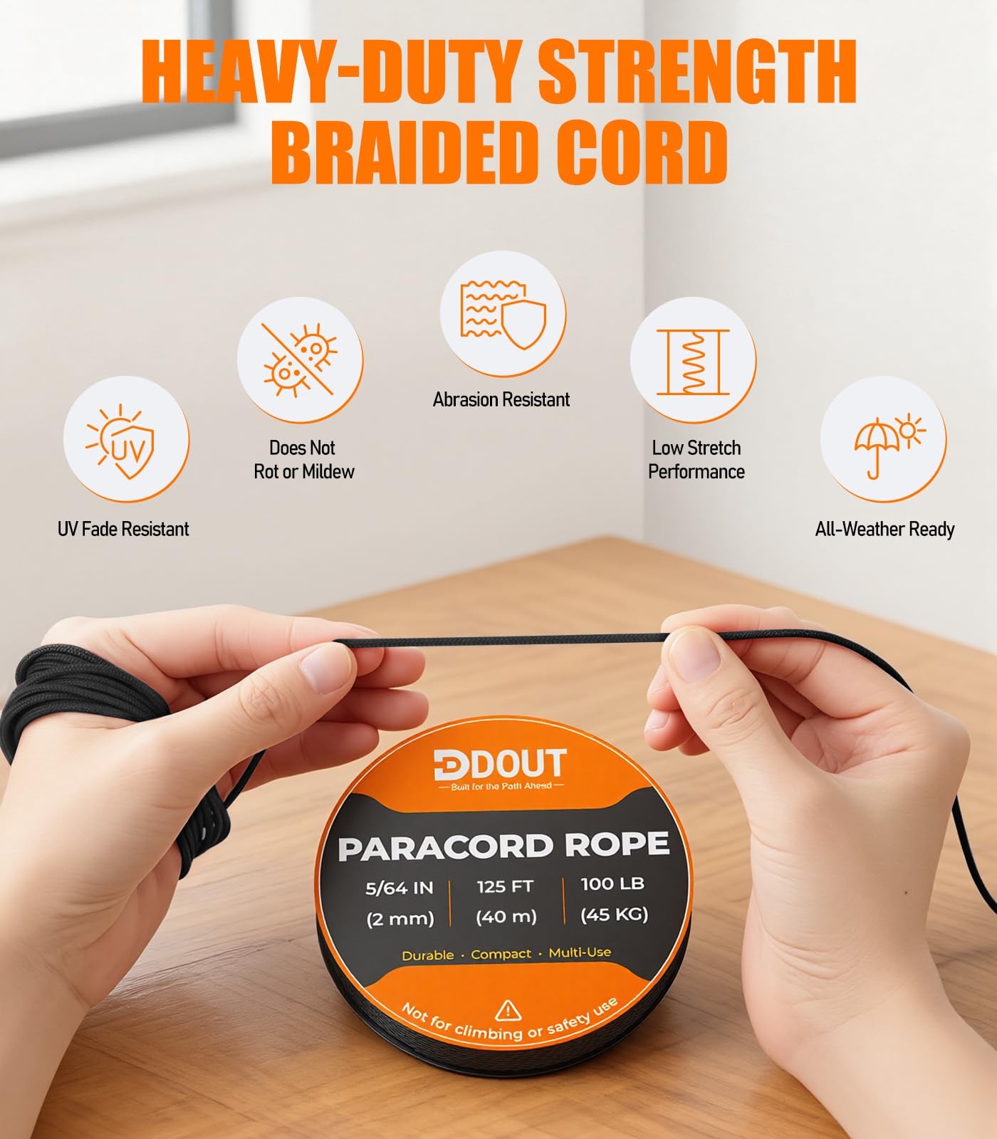 DDOUT 2mm Paracord 100lb, Thin Micro Rope, Black 125FT 125 ft,