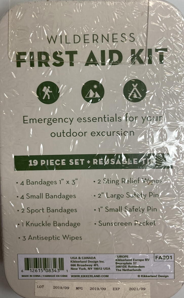 KIKKERLAND 19 Piece Outdoor Excursion Reusable Tin Wilderness First Aid Kit