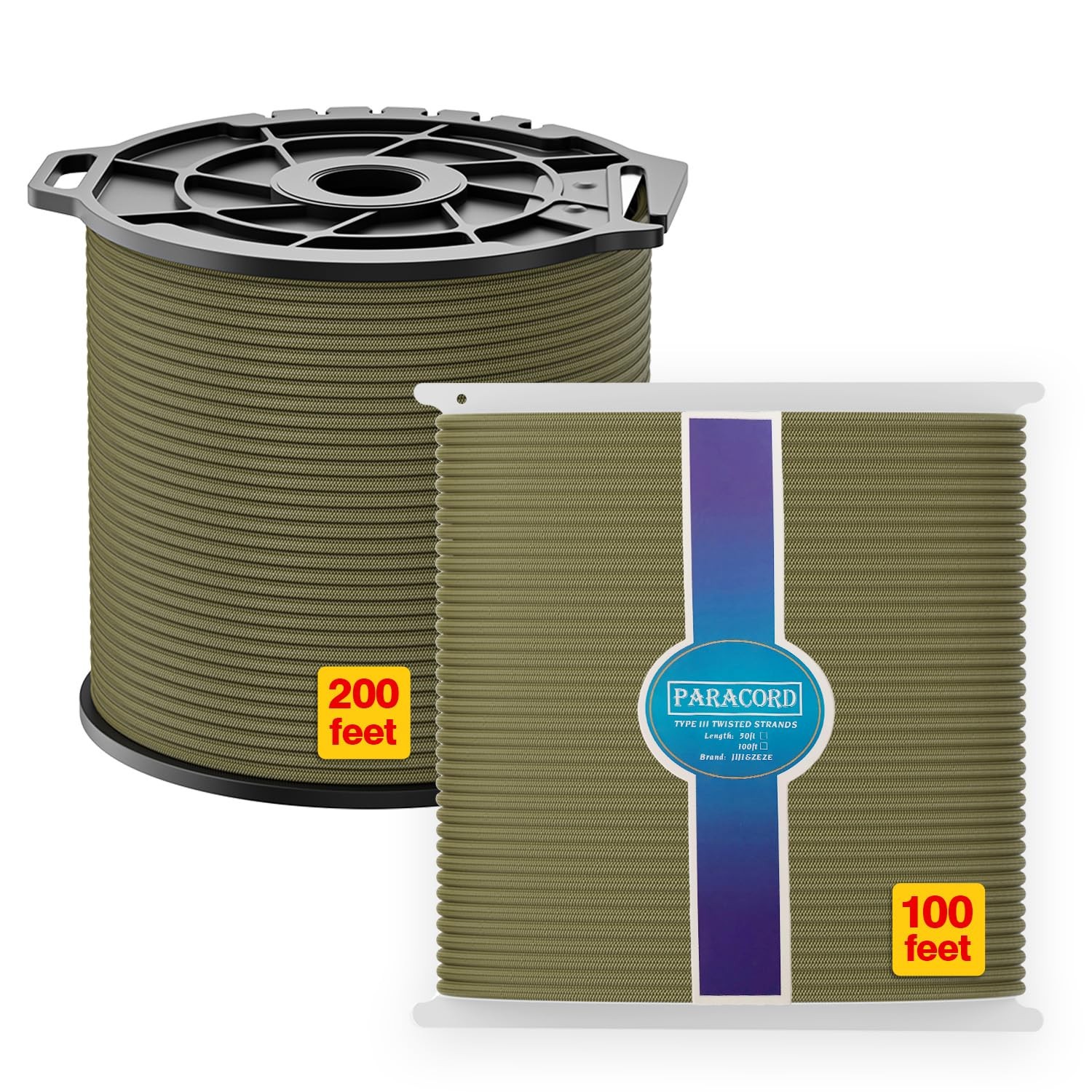 Parachute Cord 850lb | 550 Paracord 100 Feet Genuine Type III 100 ft, Green