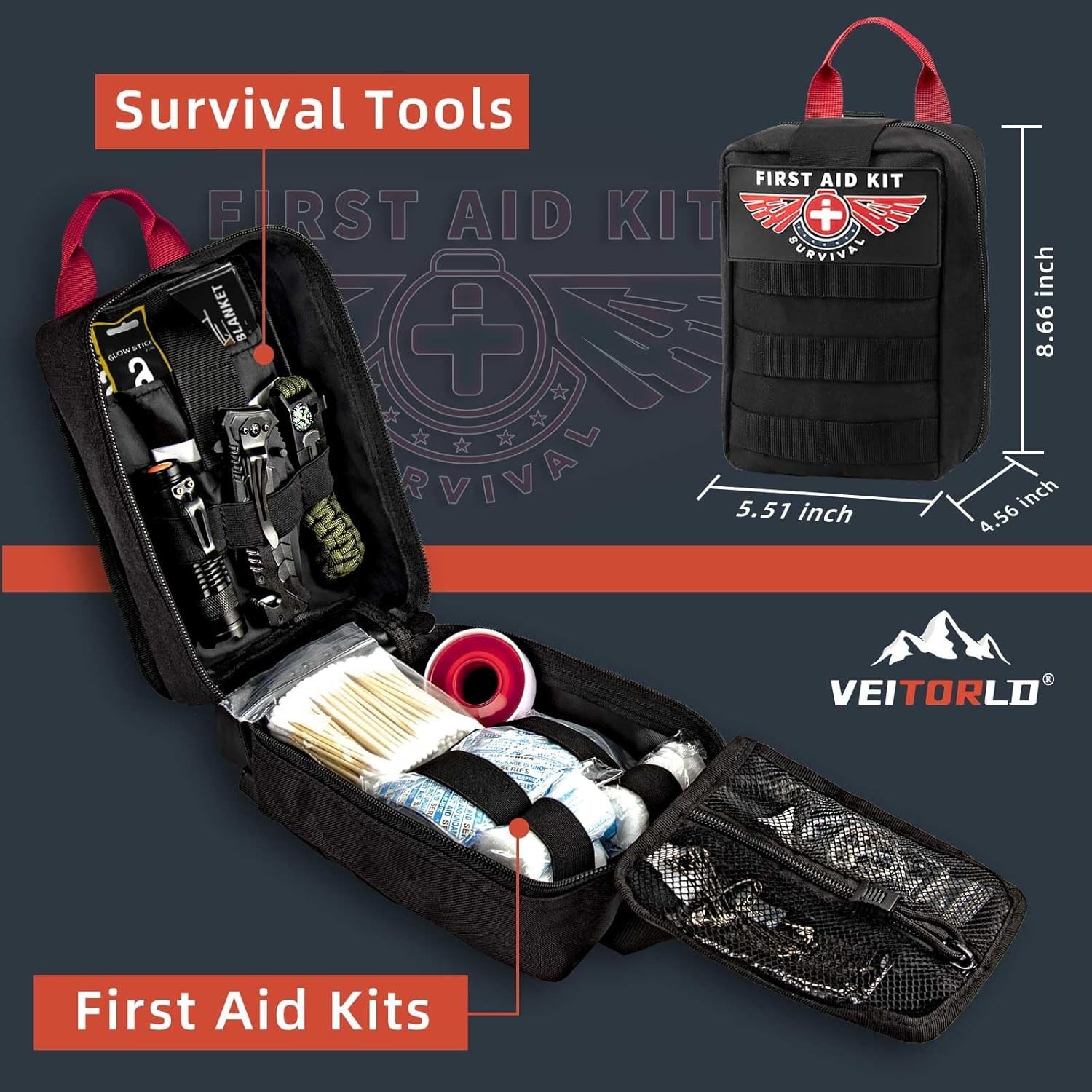 Survival Kit Nylon 12 in 1 Emergency Gear First Aid Camping Hunting