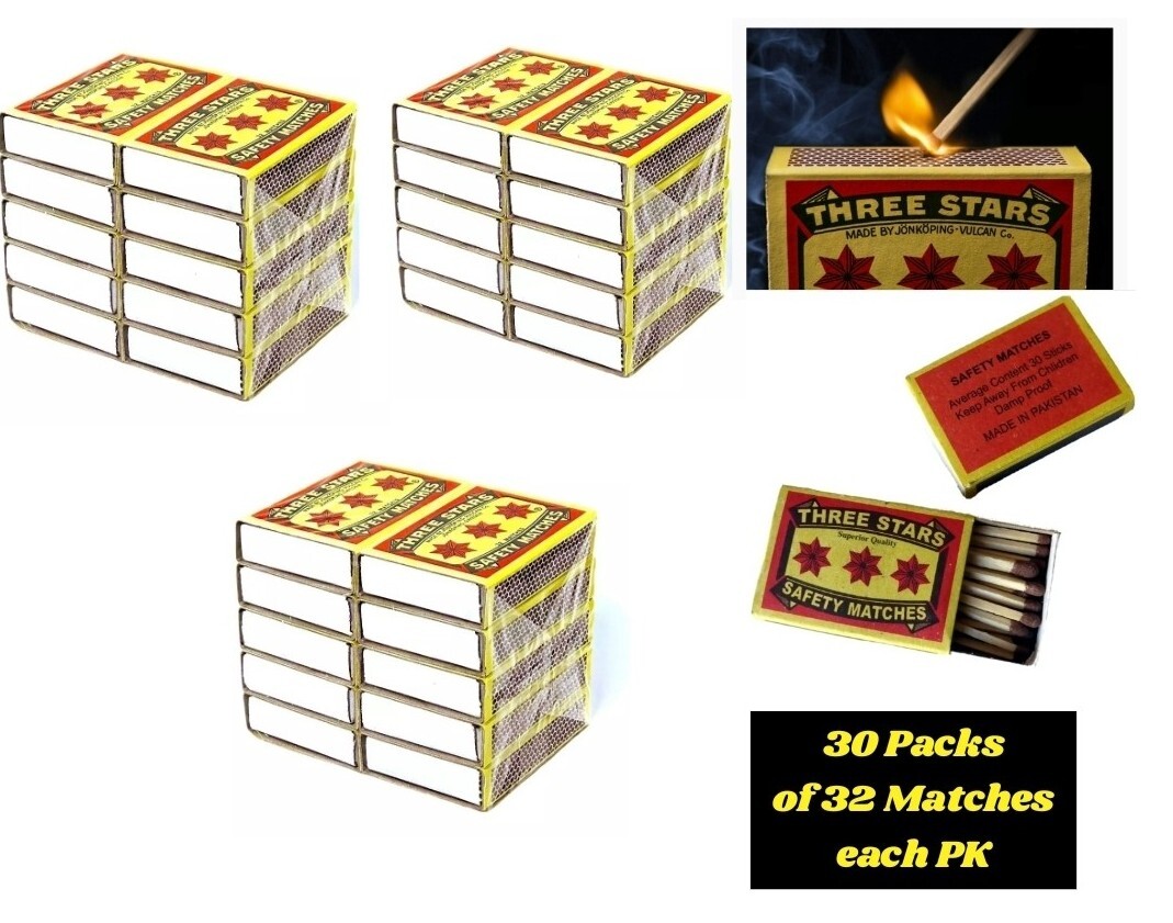 Swedish Camping Matches Three Stars Safety Matches 3 Pks/10 Pks/32 matches ea.